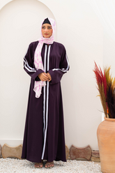 Striped Zipper Abaya - Deep Violet - Jalbaab