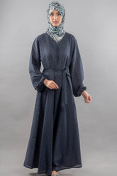 White Strokes Printed Maxi - Dark Grey - Jalbaab