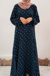 Wavey Dots Printed Maxi Abaya - Blue - Jalbaab