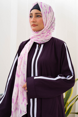 Striped Zipper Abaya - Deep Violet - Jalbaab