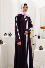 Striped Zipper Abaya - Deep Violet - Jalbaab