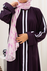 Striped Zipper Abaya - Deep Violet - Jalbaab