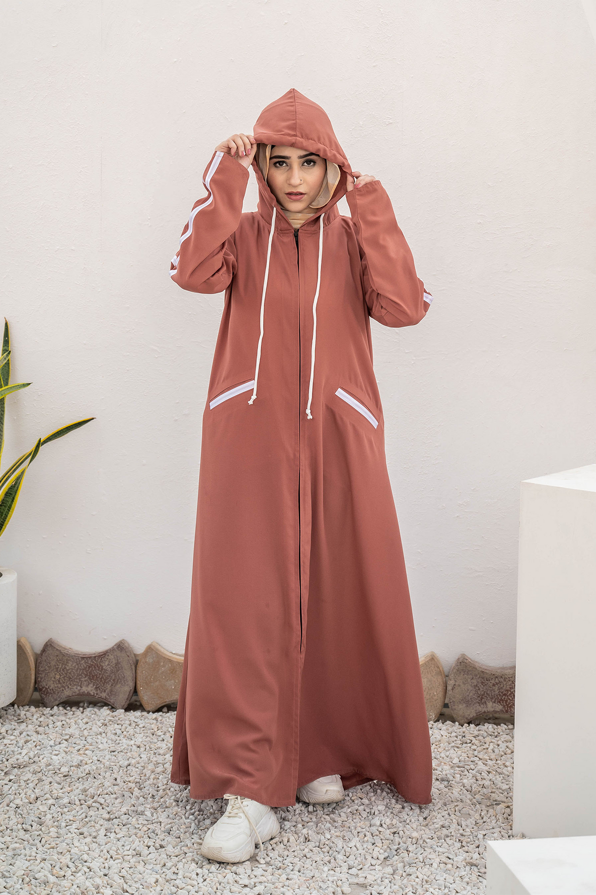 Modest Hoodie Abaya – Salmon Pink