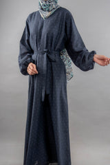 White Strokes Printed Maxi - Dark Grey - Jalbaab