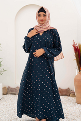 Wavey Dots Printed Maxi Abaya - Blue - Jalbaab