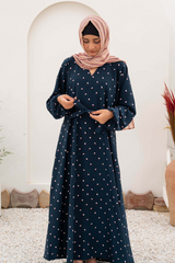 Wavey Dots Printed Maxi Abaya - Blue - Jalbaab