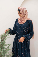 Wavey Dots Printed Maxi Abaya - Blue - Jalbaab