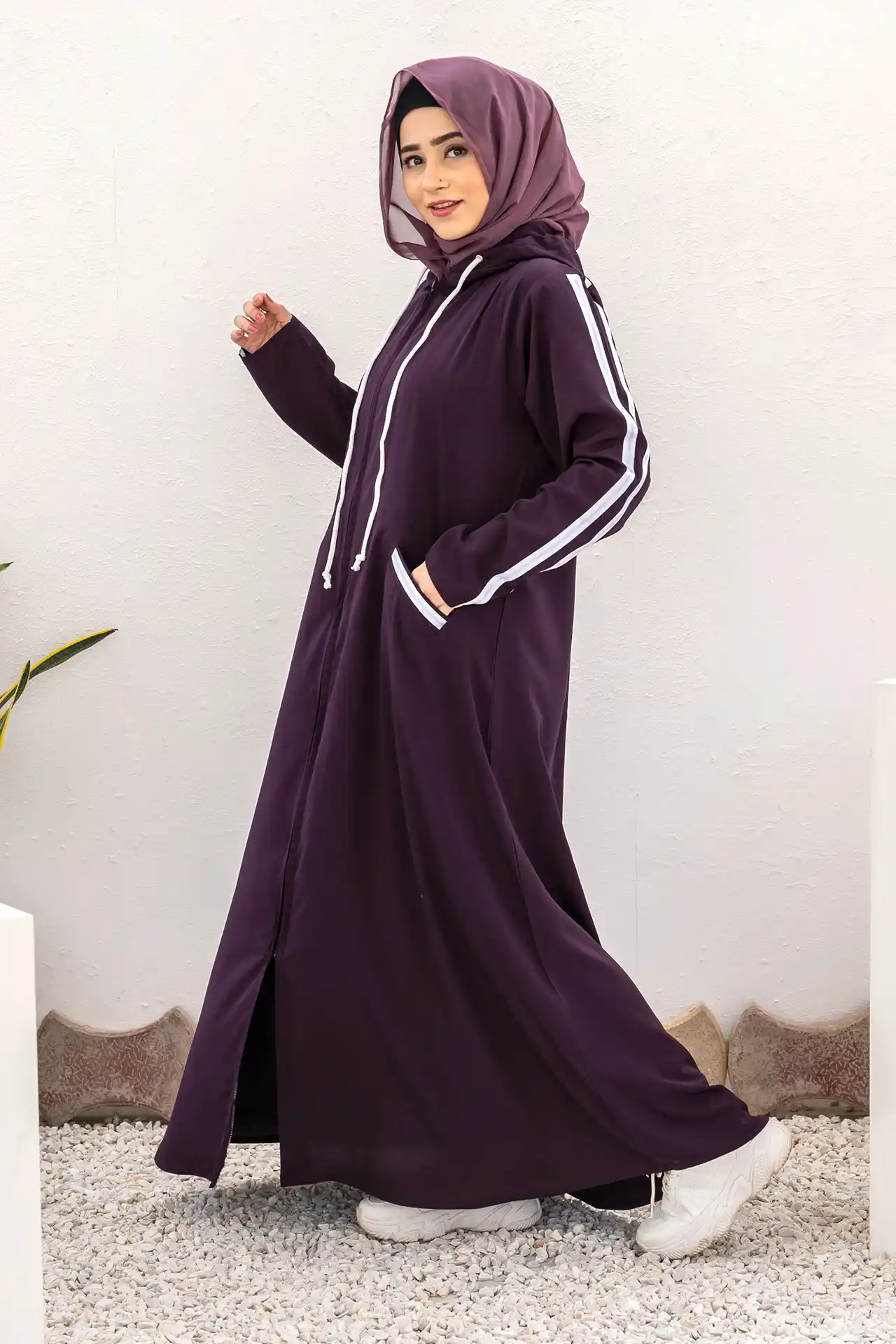 Modest Hoodie Abaya – Deep Violet