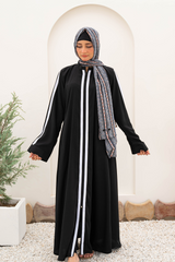 Striped Zipper Abaya - Black
