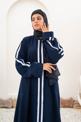 Striped Zipper Abaya - Navy Blue - Jalbaab