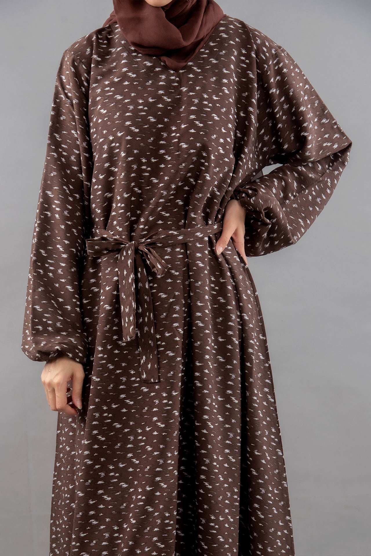 Rough White Texture Printed Maxi - Dark Brown