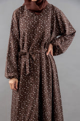 Rough White Texture Printed Maxi - Dark Brown - Jalbaab