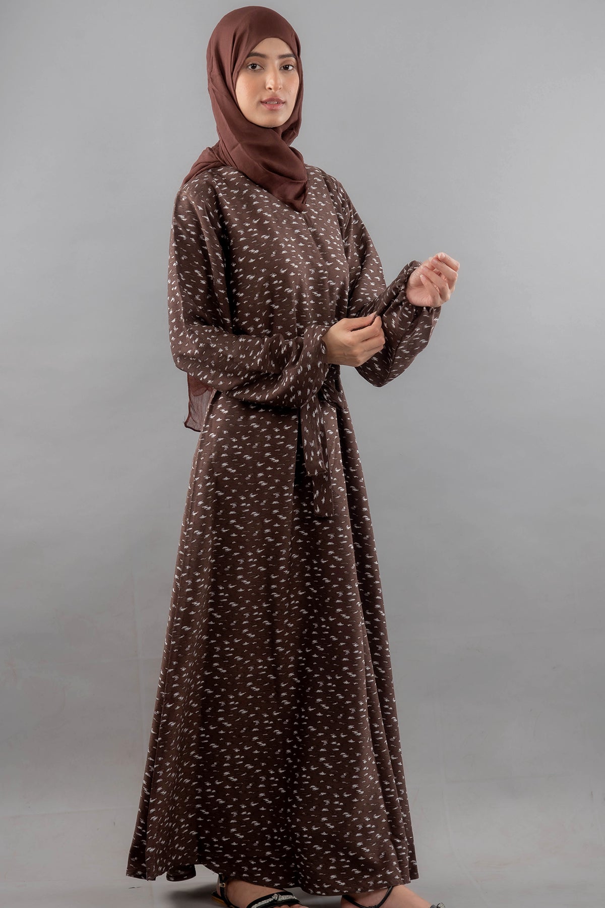 Rough White Texture Printed Maxi - Dark Brown