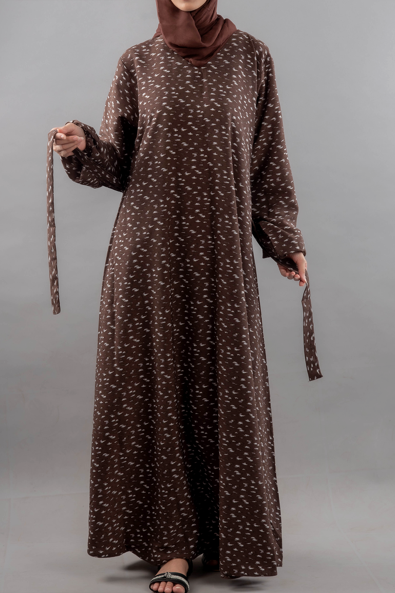 Rough White Texture Printed Maxi - Dark Brown