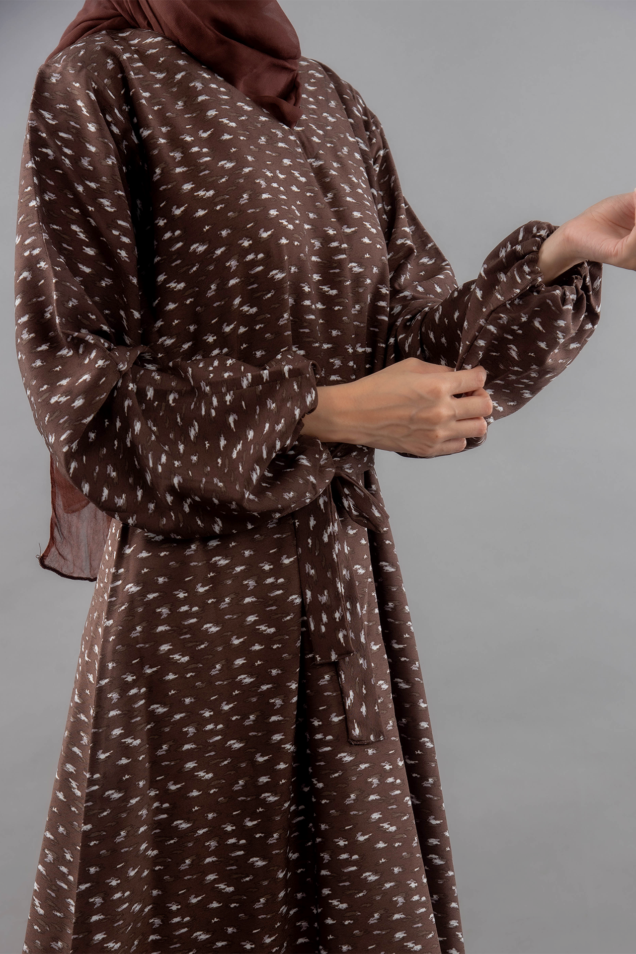 Rough White Texture Printed Maxi - Dark Brown