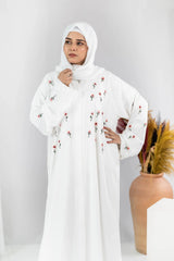 Noor - White Floral Embroidered Abaya