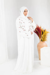Noor - White Floral Embroidered Abaya