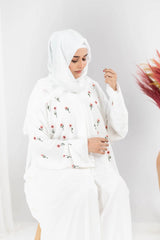 Noor - White Floral Embroidered Abaya