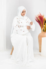 Noor - White Floral Embroidered Abaya