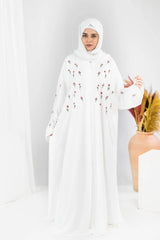 Noor - White Floral Embroidered Abaya