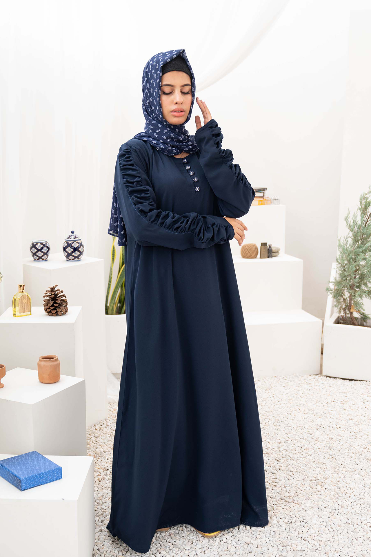 Gazer Style Maxi Abaya - Navy Blue