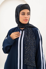 Striped Zipper Abaya - Navy Blue