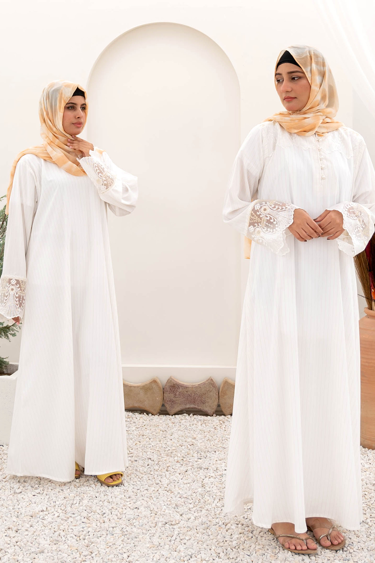 Hareer Maxi Combo Abaya - White