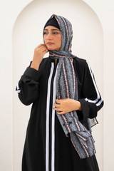 Striped Zipper Abaya - Black