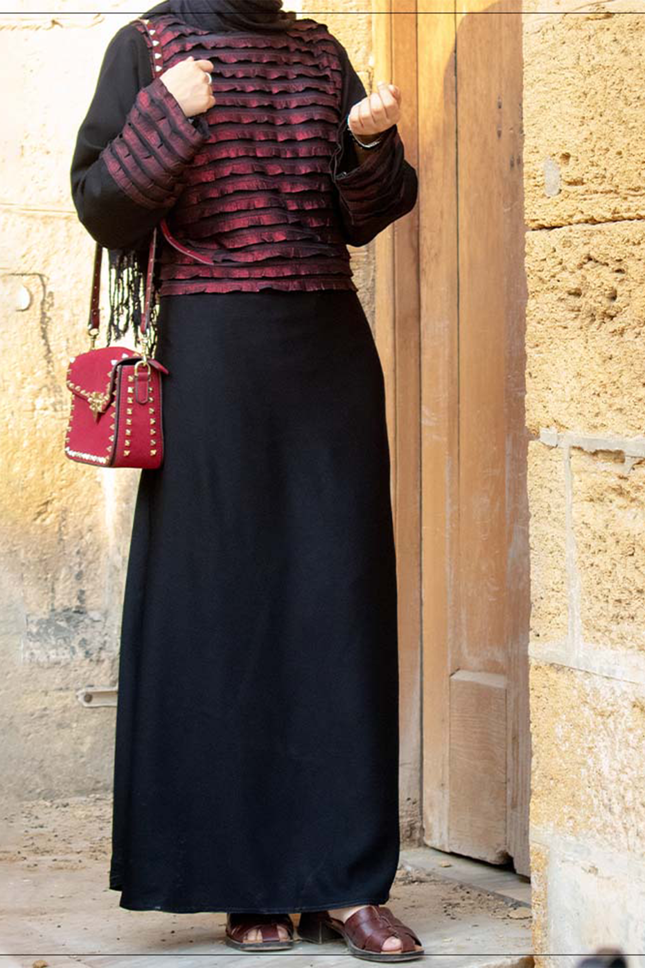 Pleated Chest Maxi - Maroon
