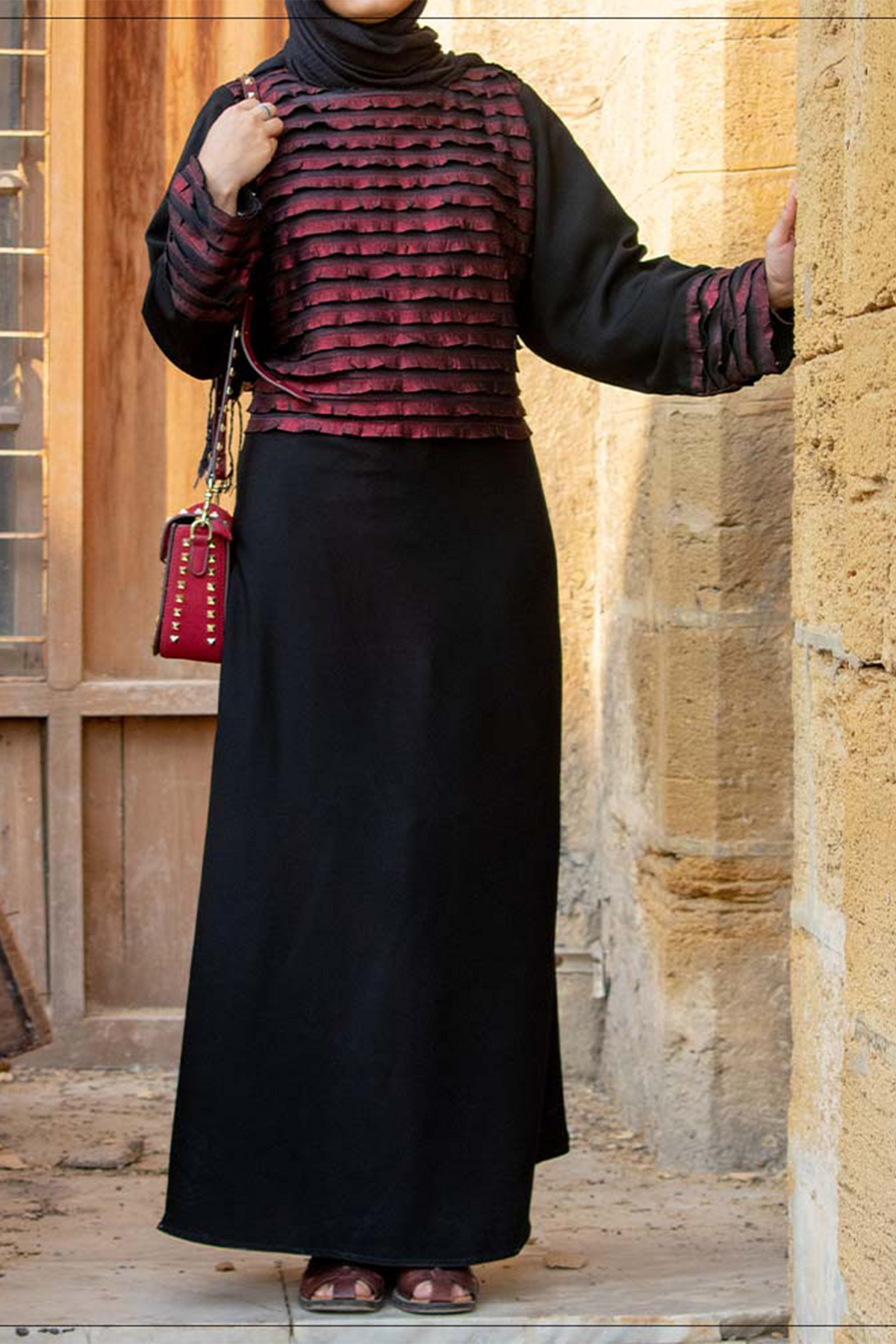Pleated Chest Maxi - Maroon