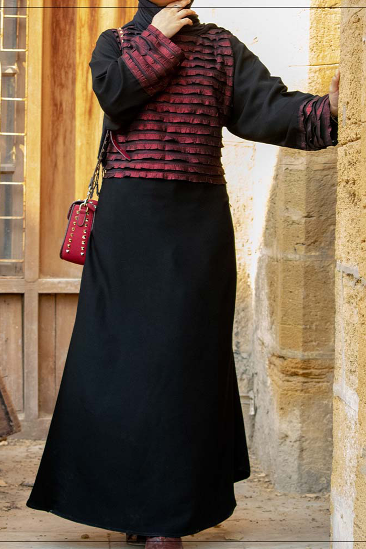 Pleated Chest Maxi - Maroon