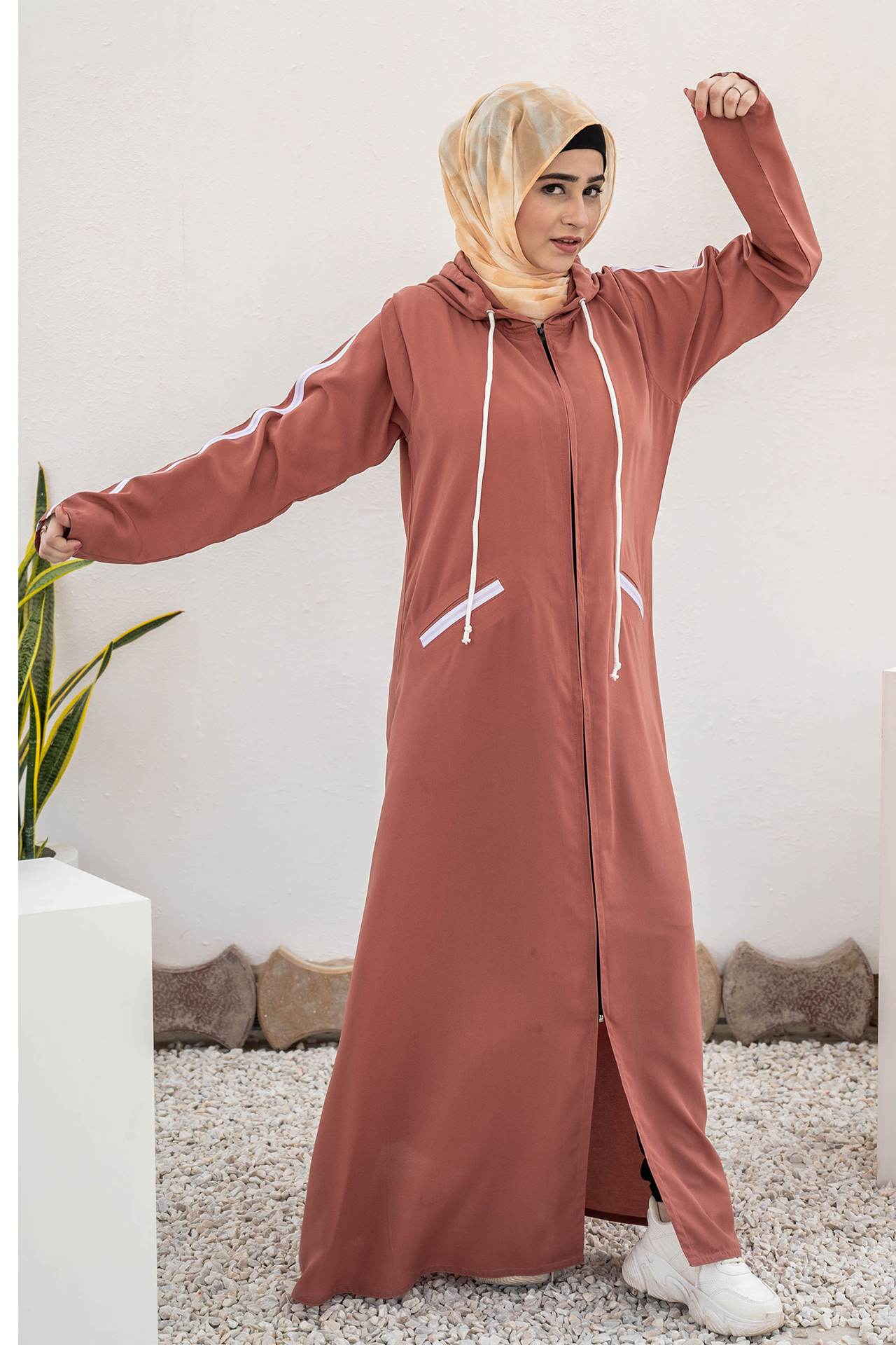 Modest Hoodie Abaya – Salmon Pink