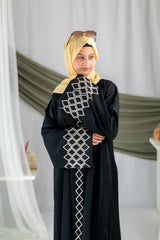 Almas - Black Golden Embroidered Gown Abaya