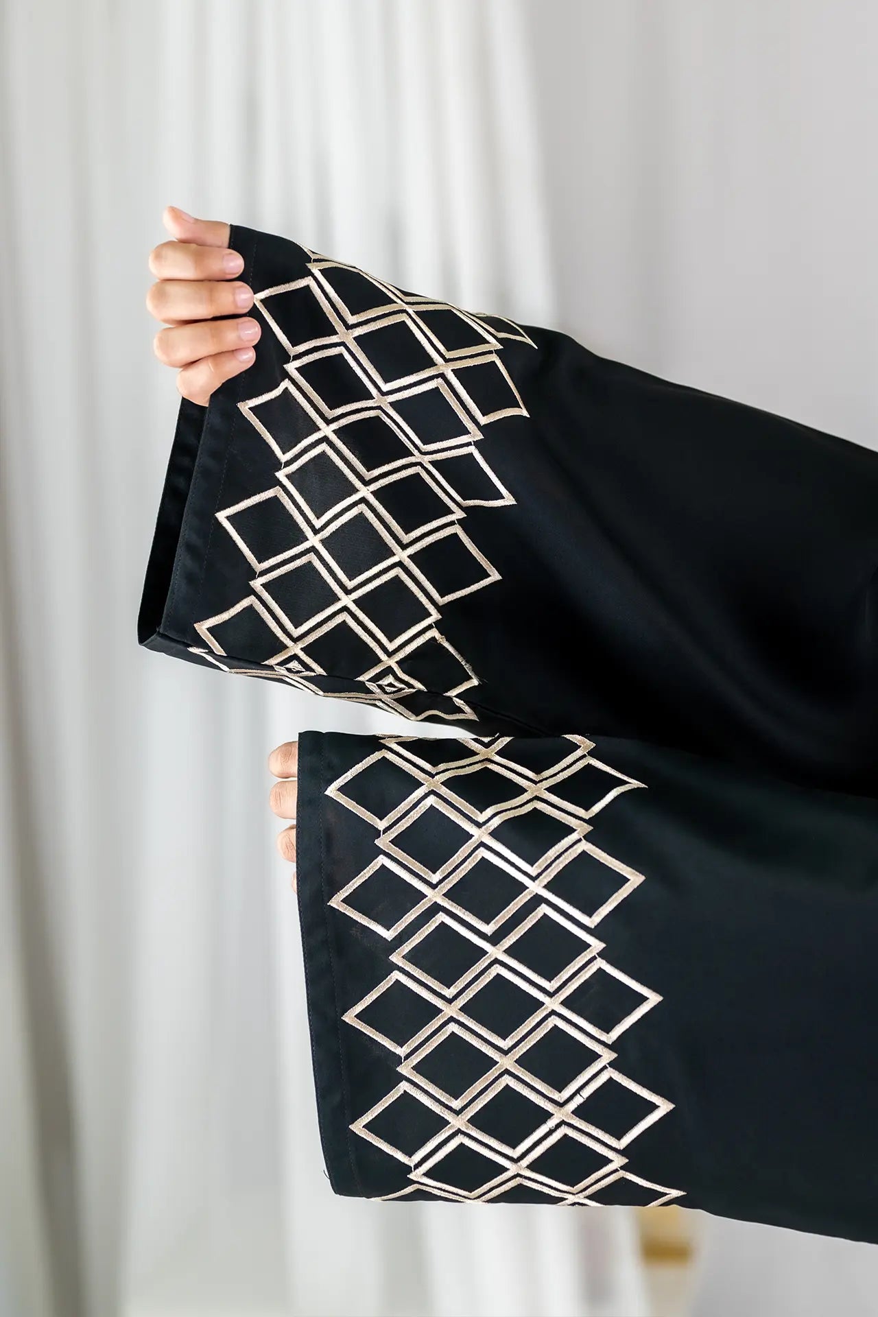 Almas - Black Golden Embroidered Gown Abaya