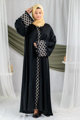 Almas - Black Golden Embroidered Gown Abaya