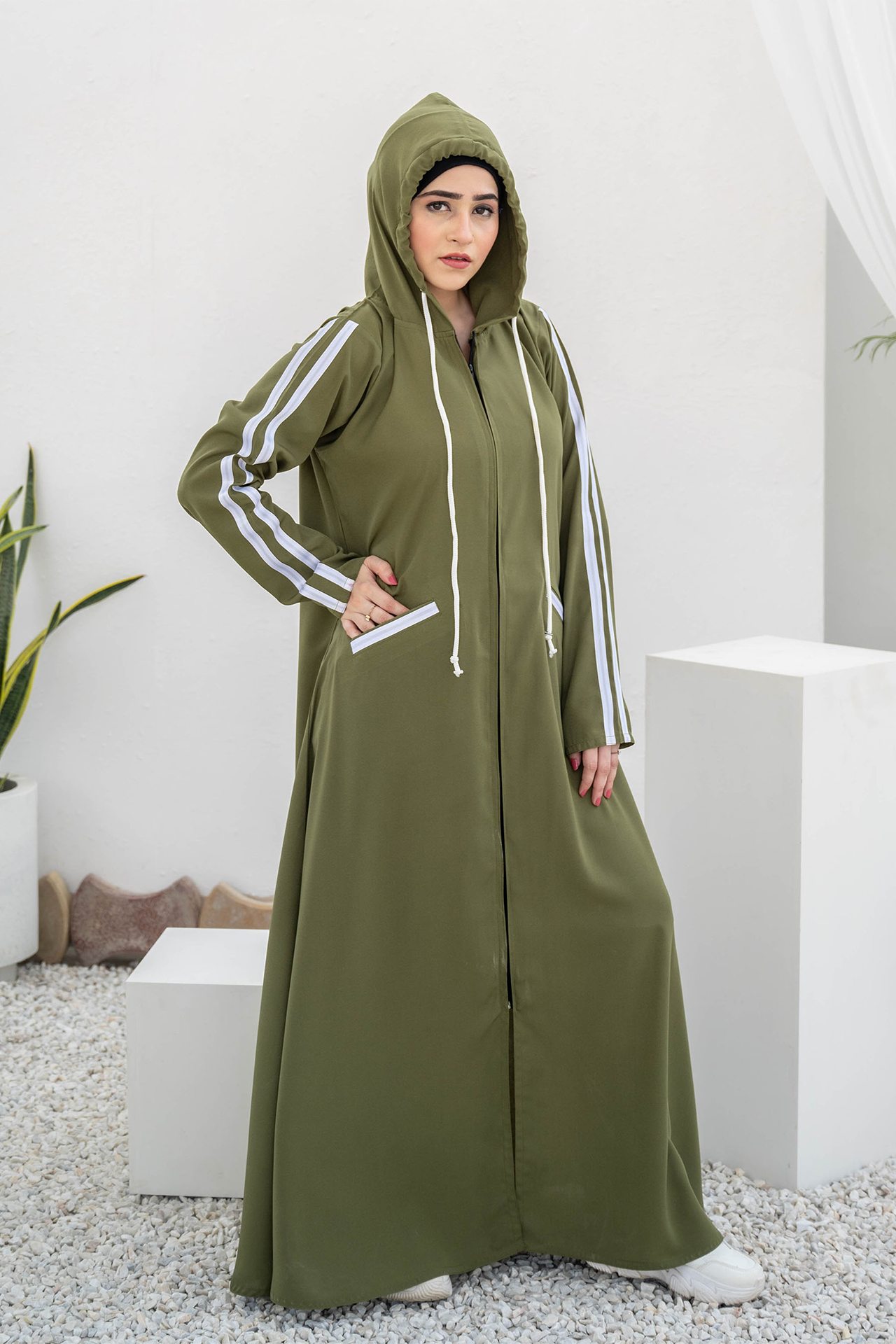 Modest Hoodie Abaya – Olive Green