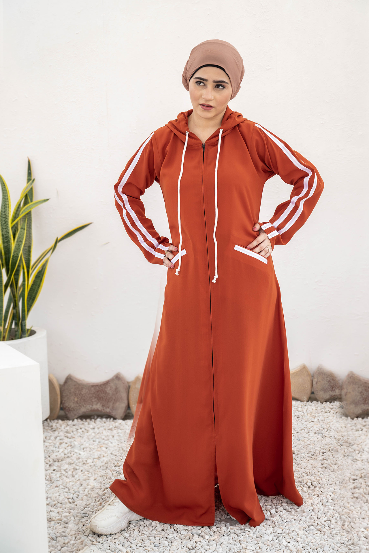 Modest Hoodie Abaya – Neon Orange