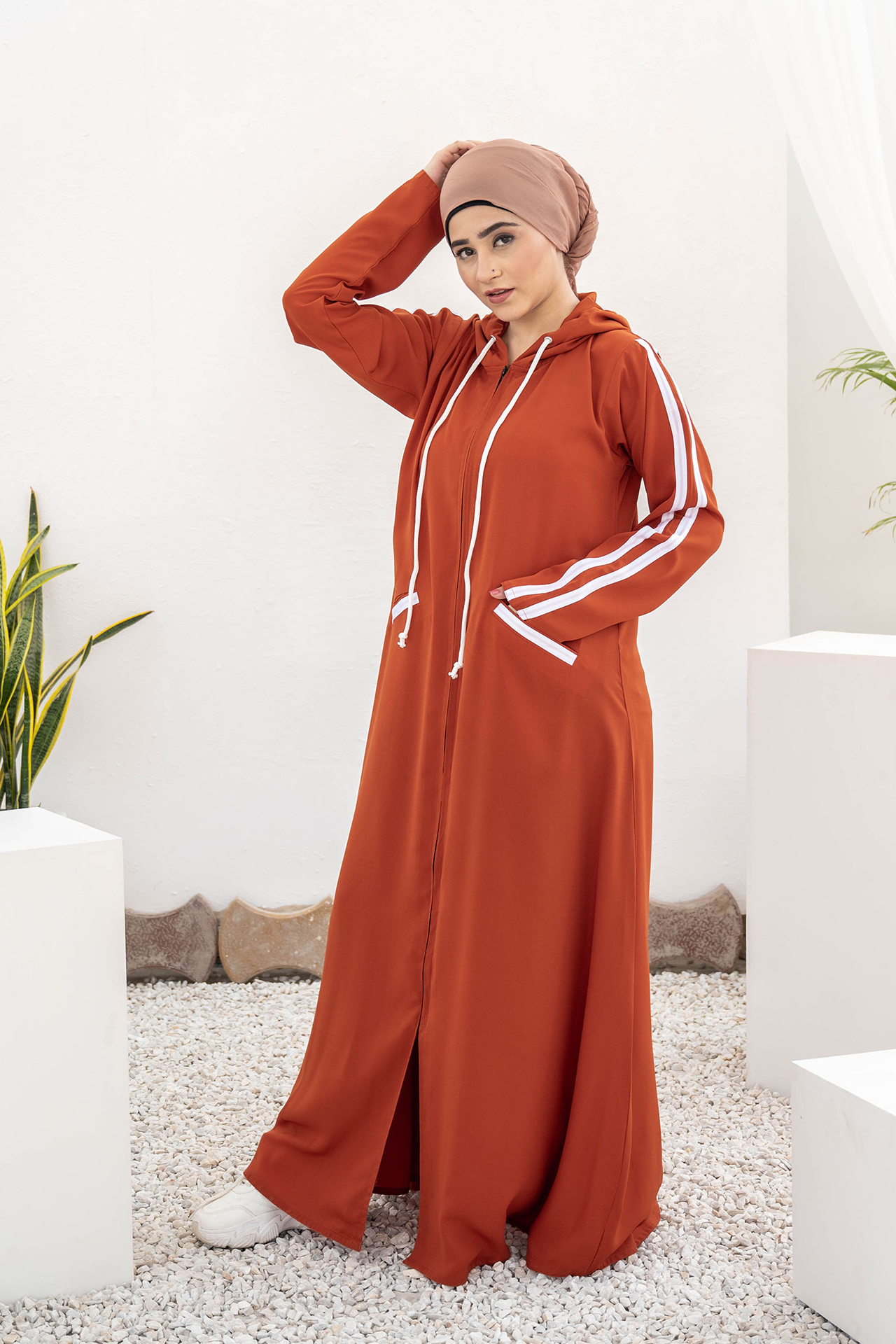 Modest Hoodie Abaya – Neon Orange