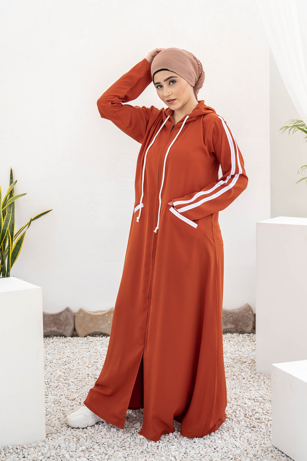 Modest Hoodie Abaya – Neon Orange