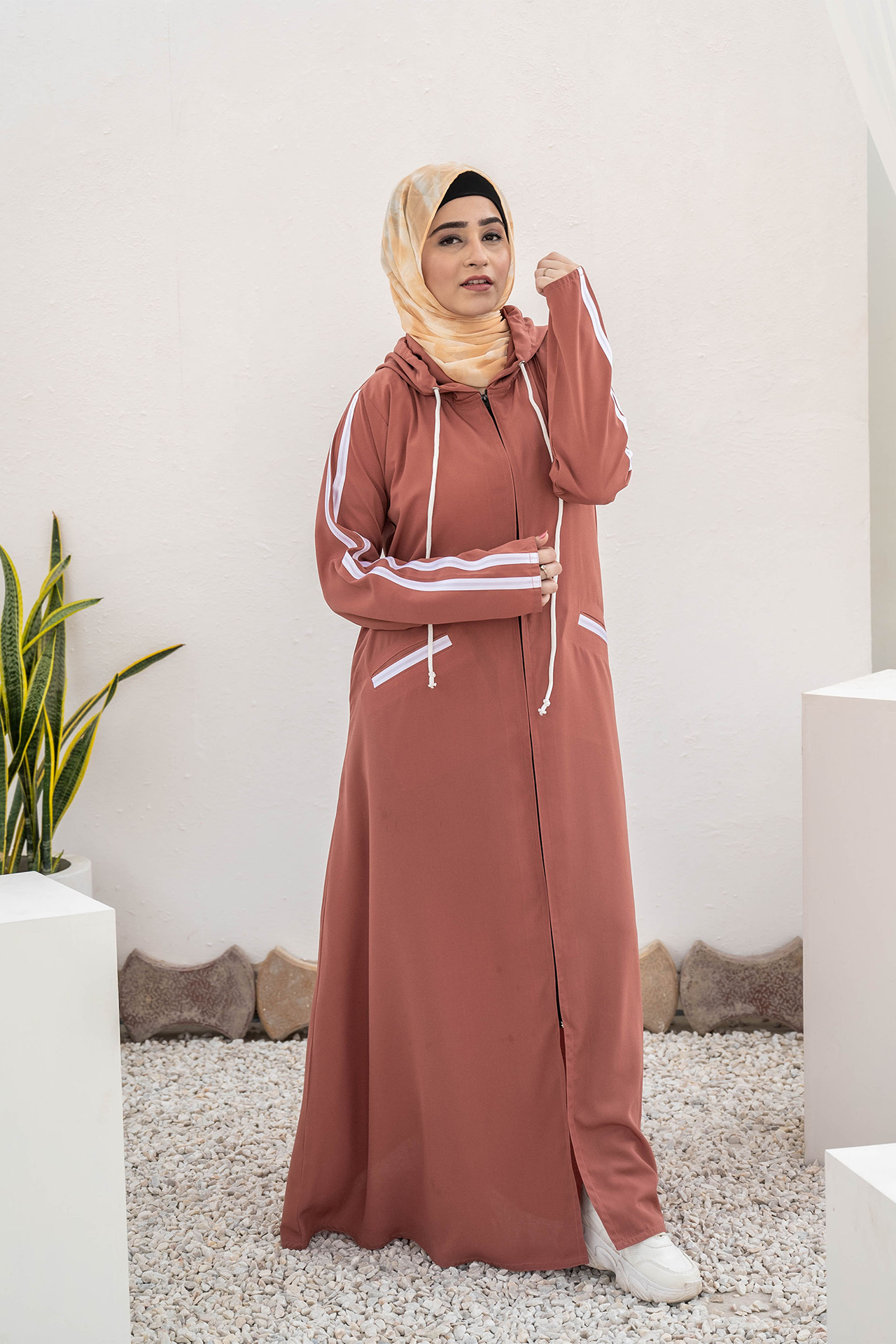 Modest Hoodie Abaya – Salmon Pink