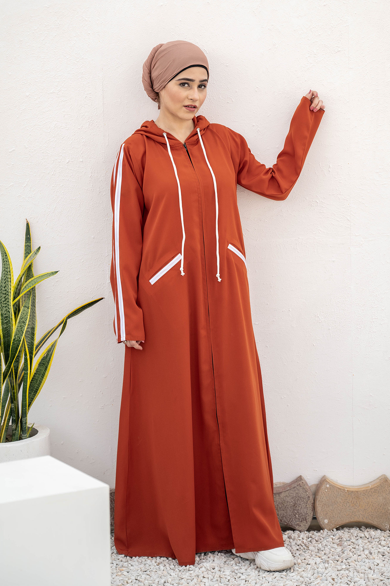 Modest Hoodie Abaya – Neon Orange