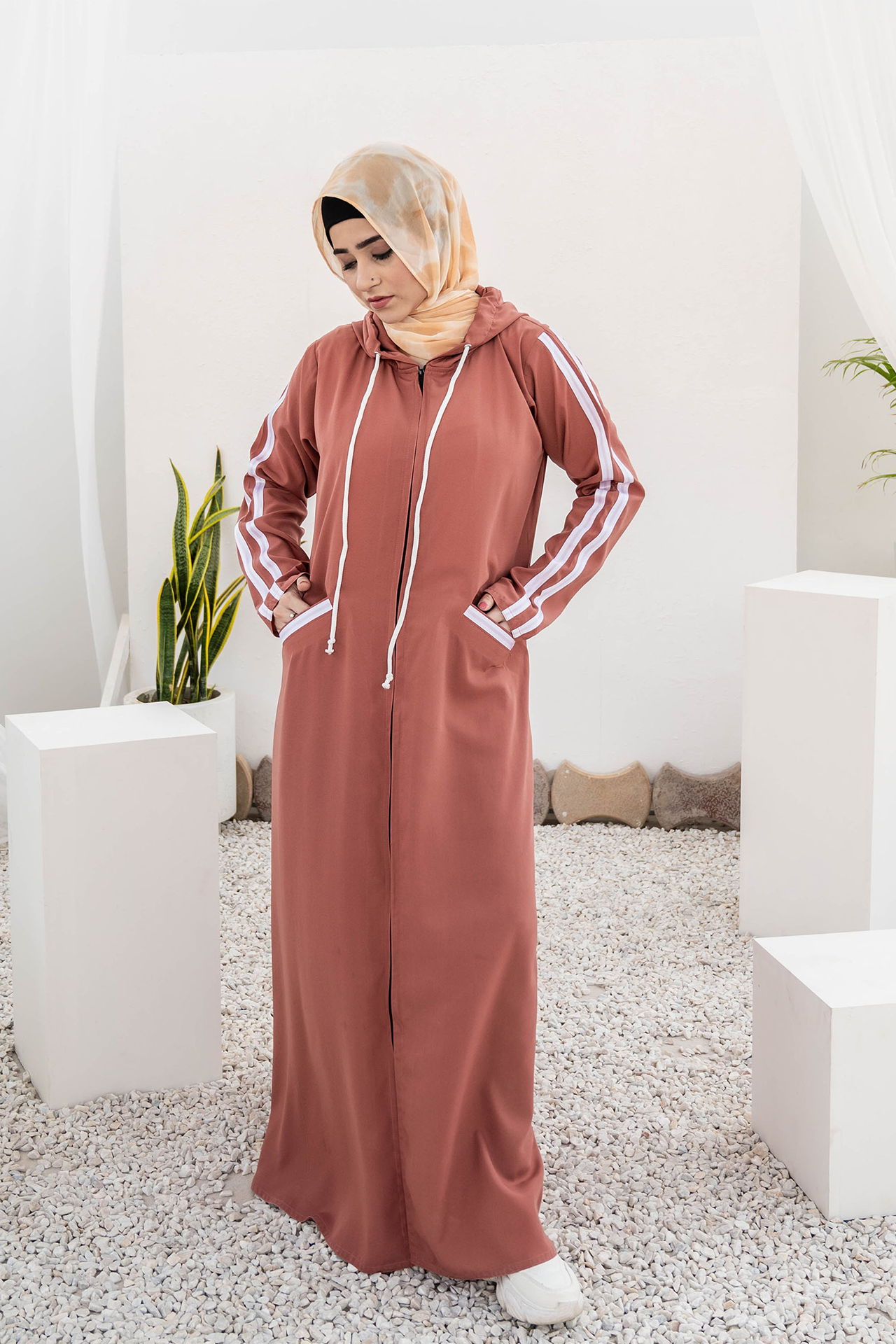 Modest Hoodie Abaya – Salmon Pink