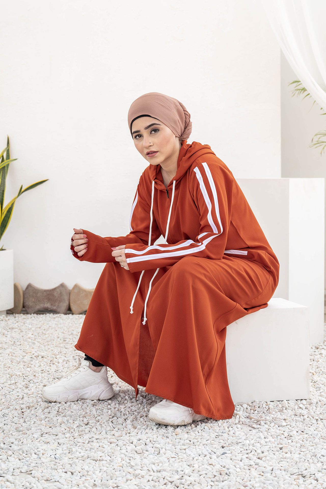 Modest Hoodie Abaya – Neon Orange