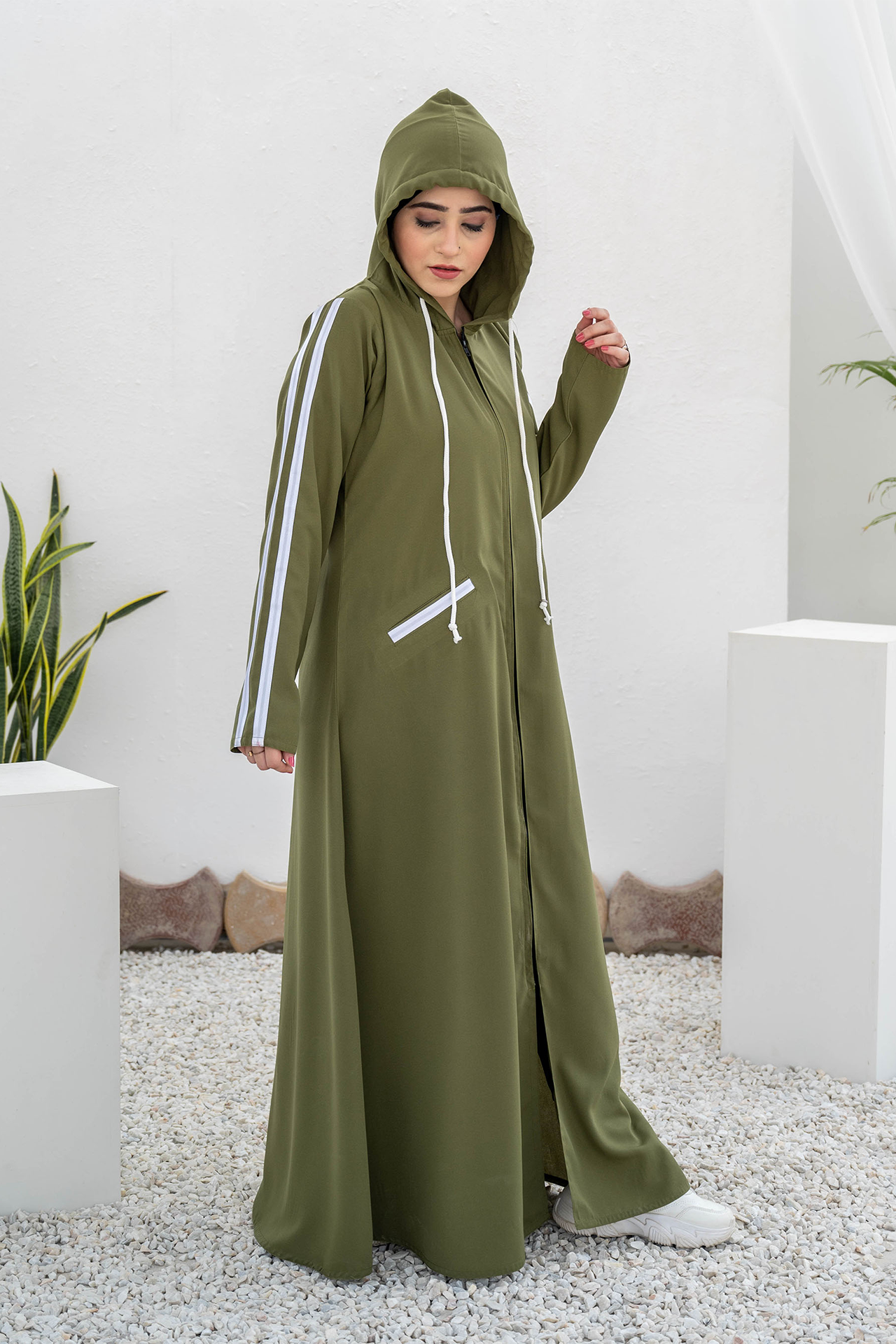 Modest Hoodie Abaya – Olive Green