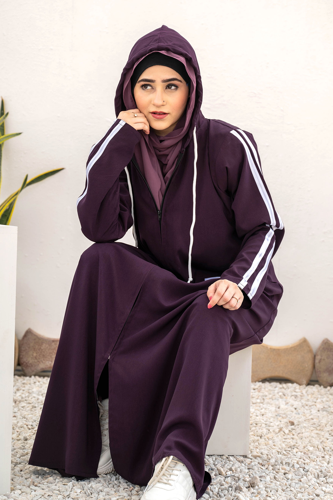 Modest Hoodie Abaya – Deep Violet