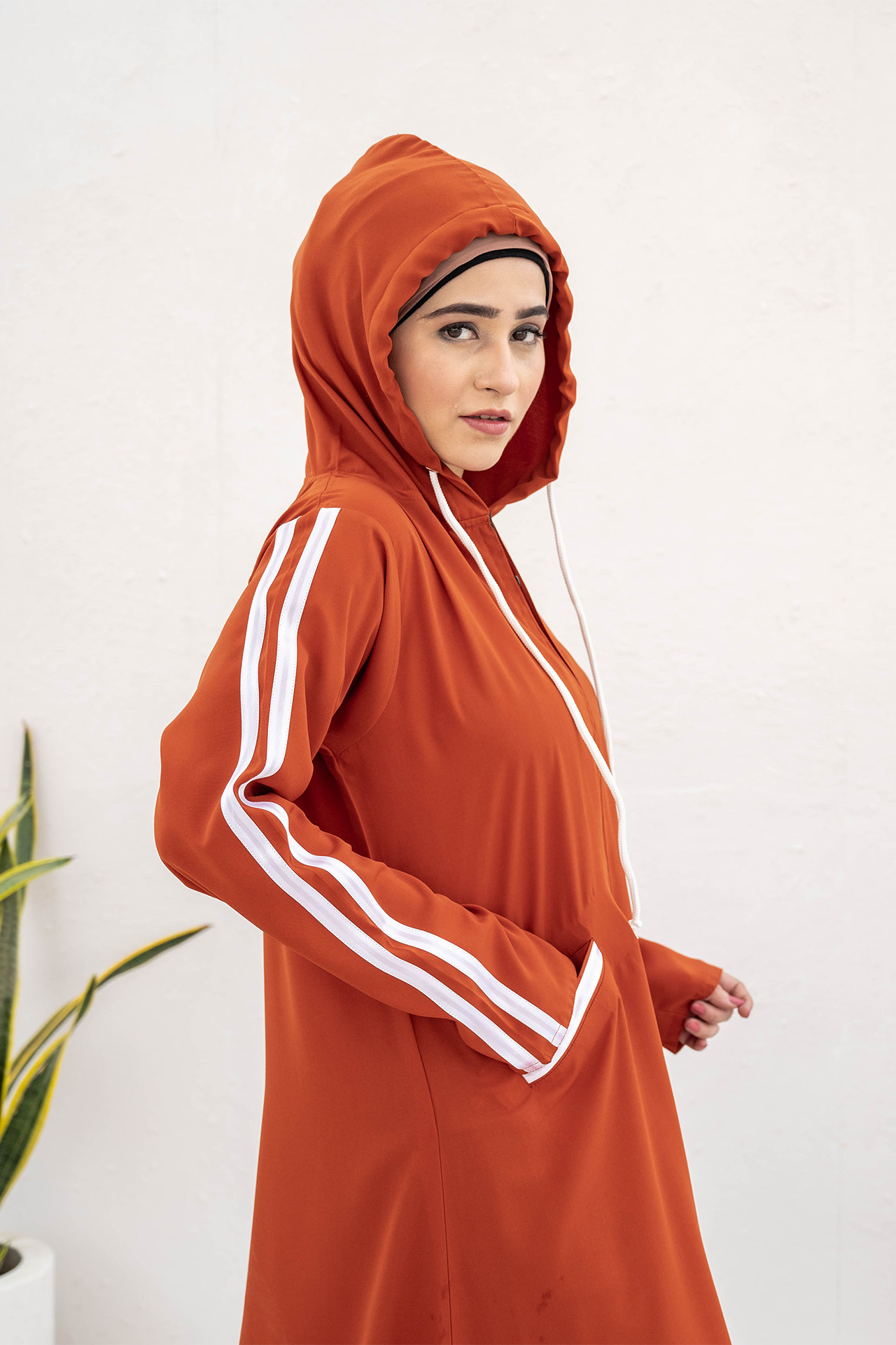 Modest Hoodie Abaya – Neon Orange