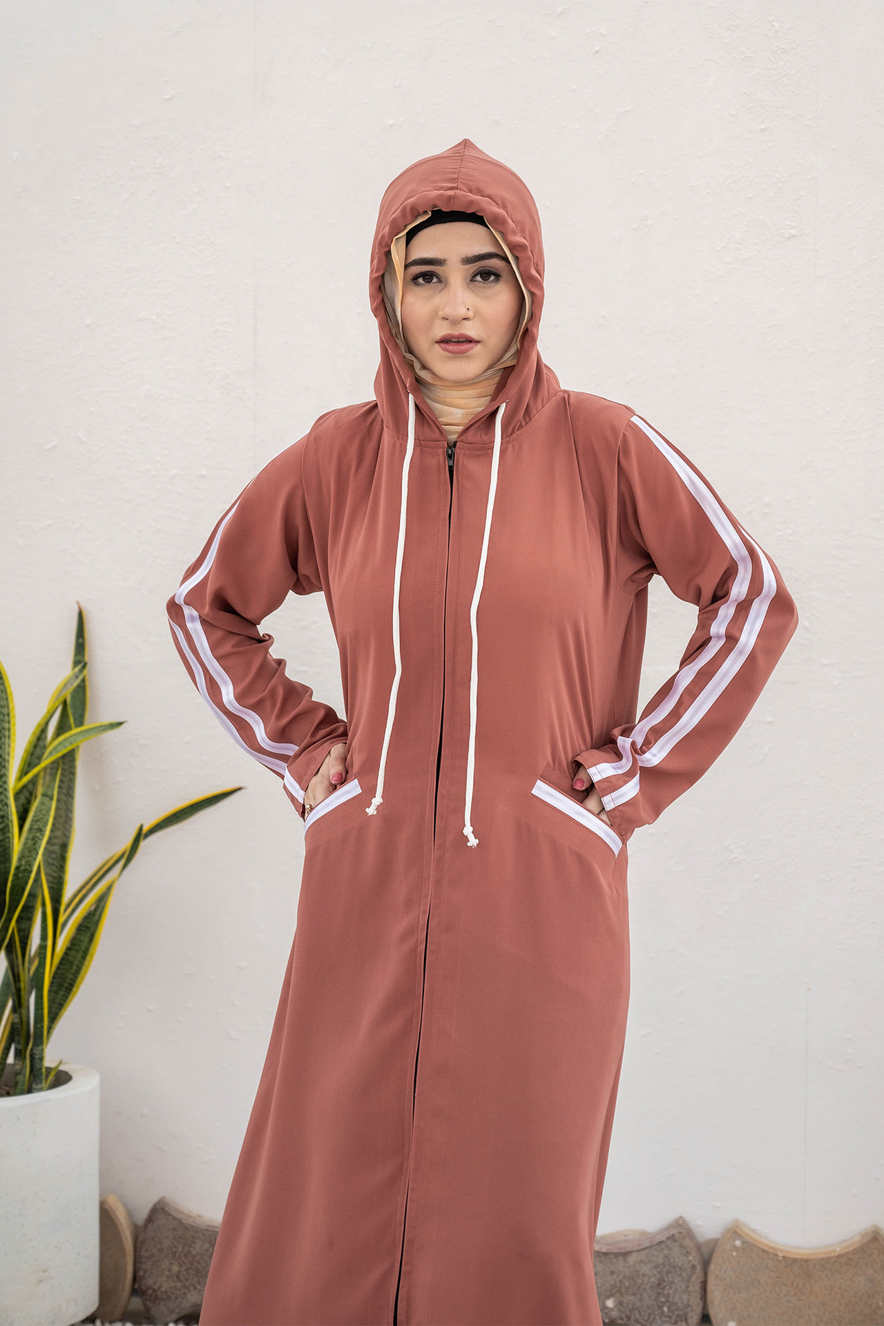 Modest Hoodie Abaya – Salmon Pink