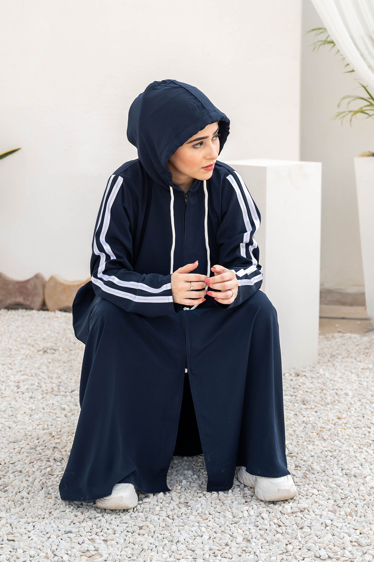 Modest Hoodie Abaya – Navy Blue