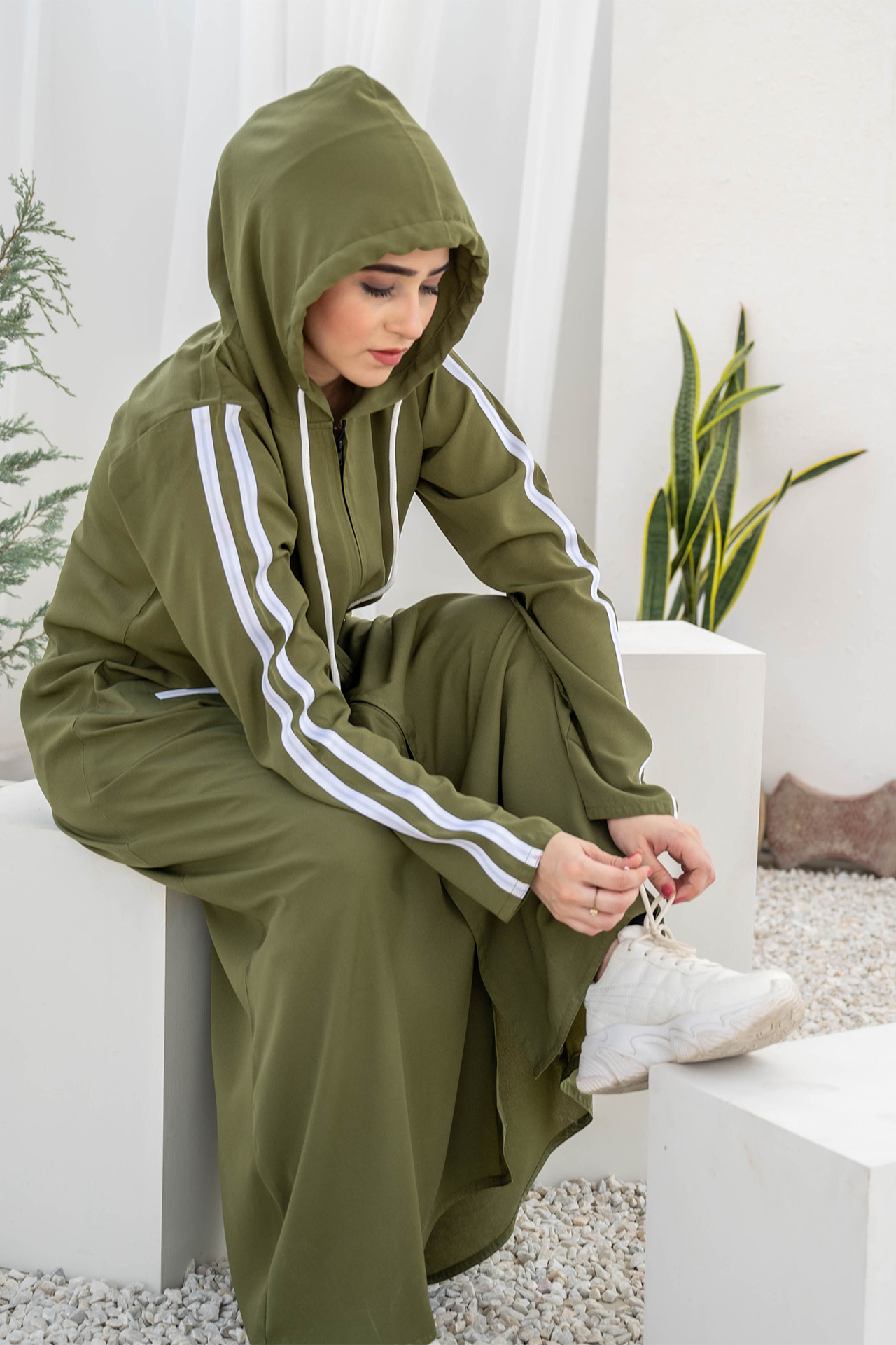 Modest Hoodie Abaya – Olive Green