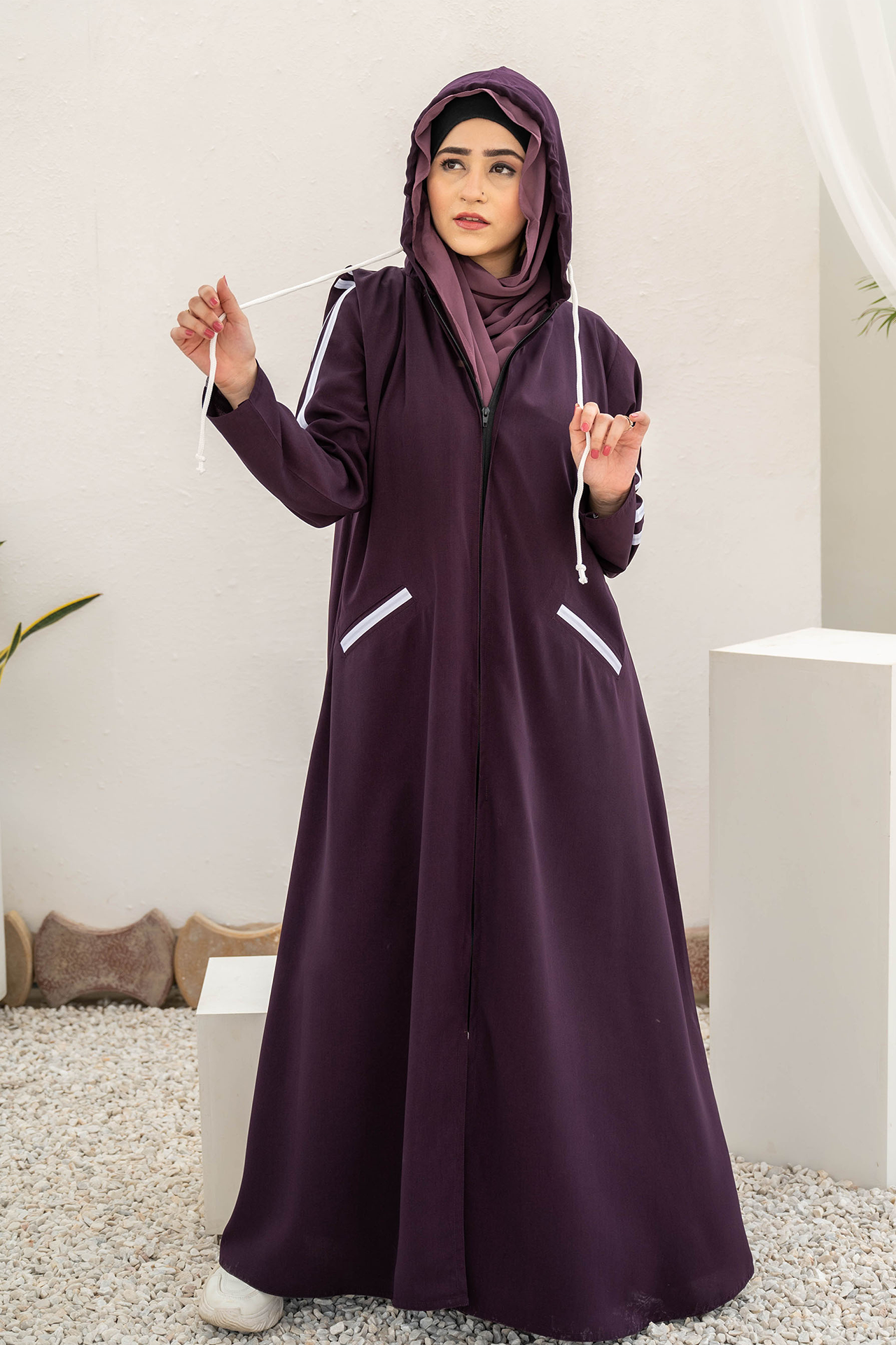Modest Hoodie Abaya – Deep Violet
